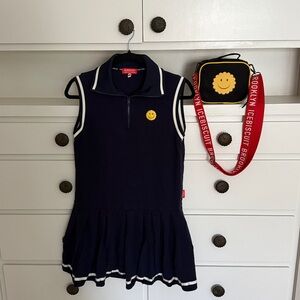 Icebiscuit Navy Dress with Smiley Patch and Matching Bag 12/14